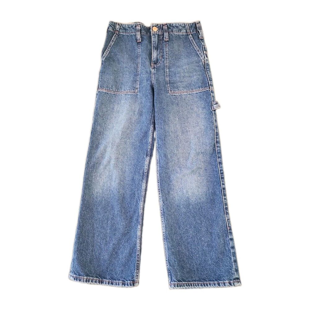 We The Free Jeans Size 27 Wide Leg Carpenter Denim High Cinch Back Hammer Loop - Picture 2 of 9